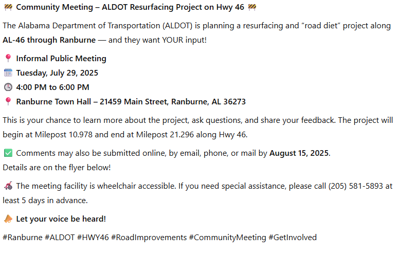 FB Post for ALDOT Flyer